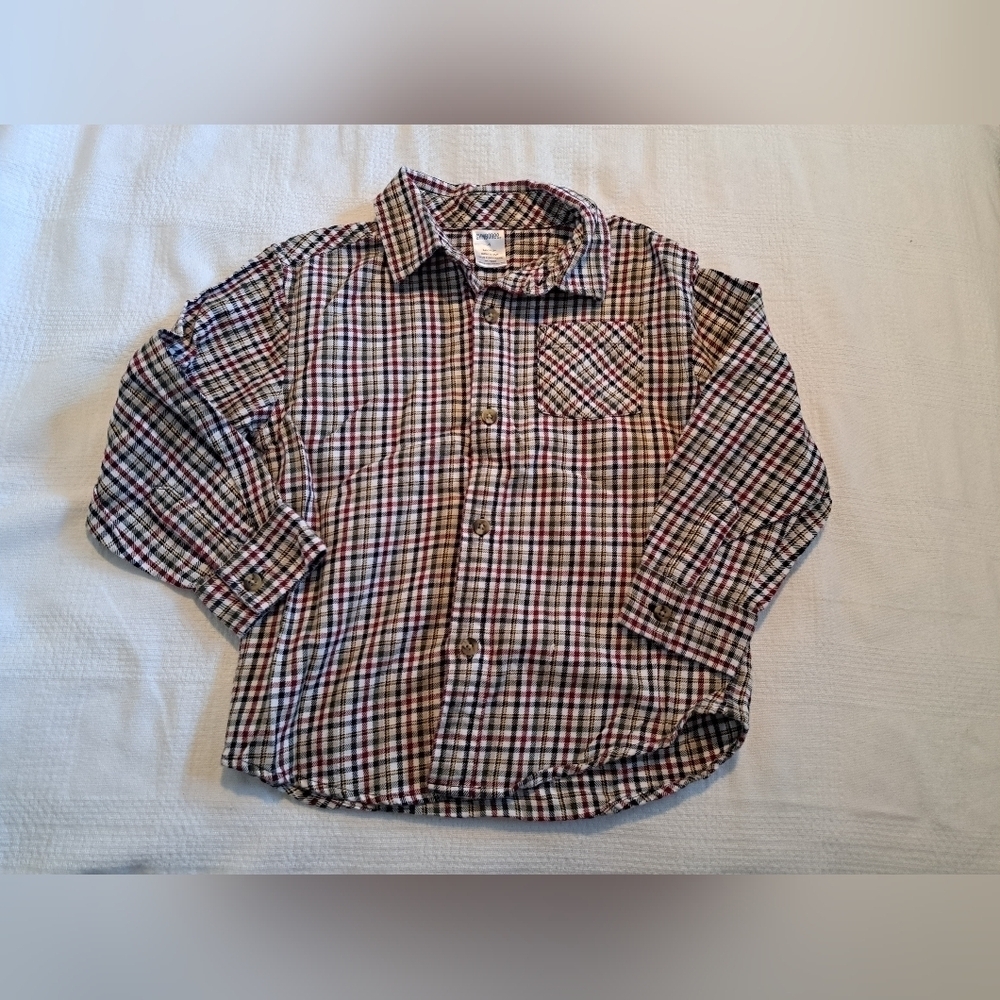Gymboree boys size 4 button up shirt white, maroon, black & green 1 pocket VGUC